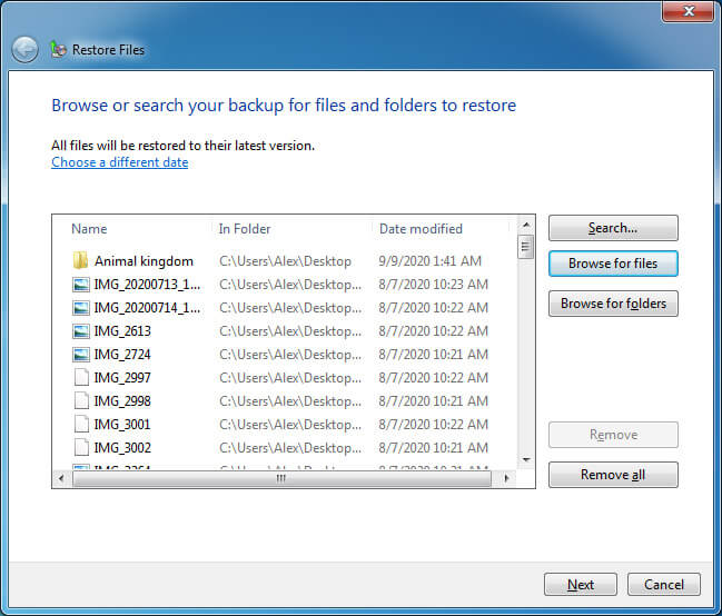 Restore files from a backup with earlier Windows versions