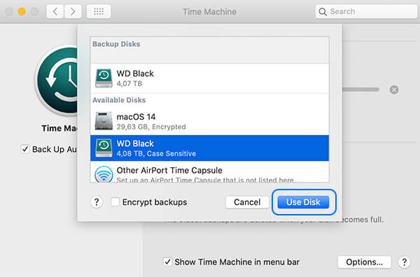 Setting up automatic Time Machine backups in macOS
