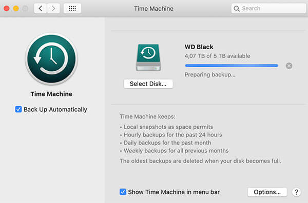 Setting up automatic Time Machine backups via macOS