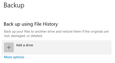 Setting up File History via Windows 10