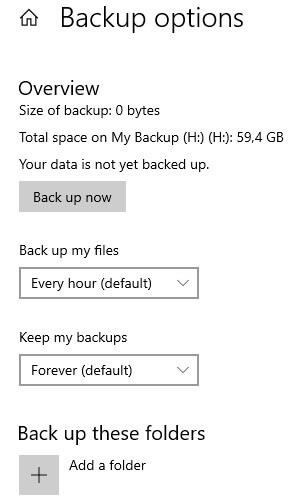 Setting up File History with Windows 10