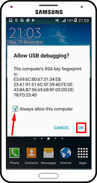 allow usb debugging on samsung android phone
