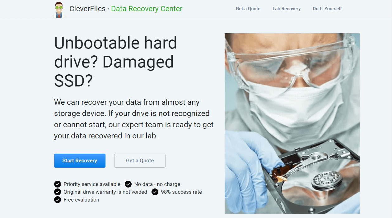 homepage of cleverfiles data recovery center