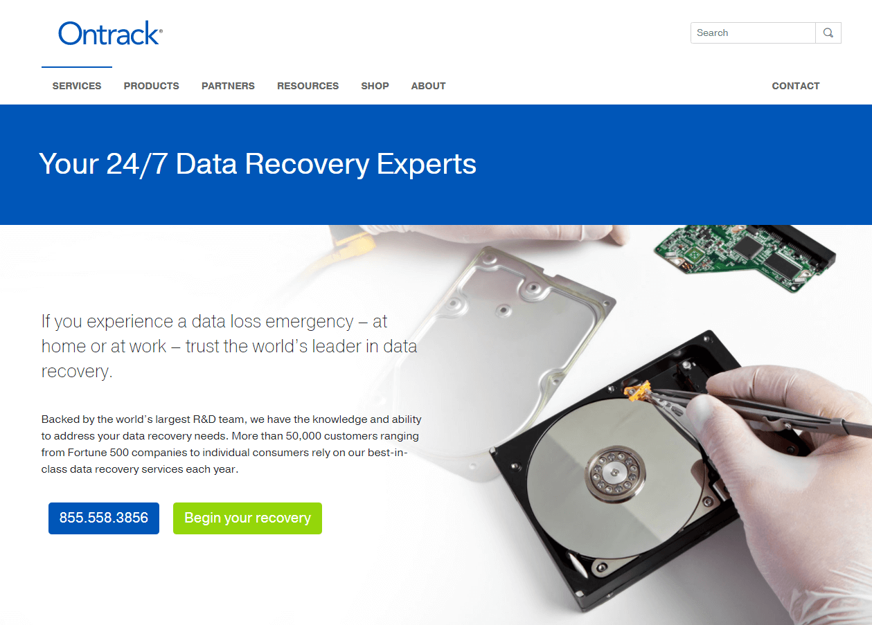 homepage of ontrack recovery