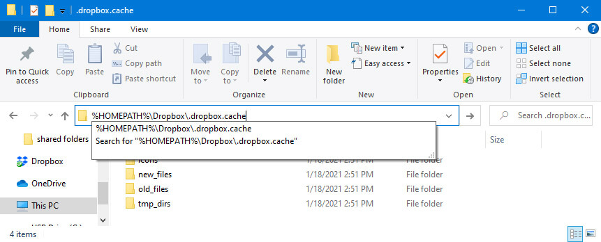 dropbox local cache files