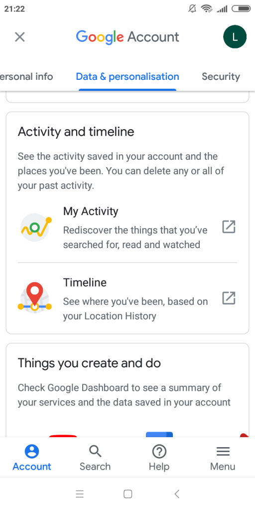 Google Account Activity and Timeline