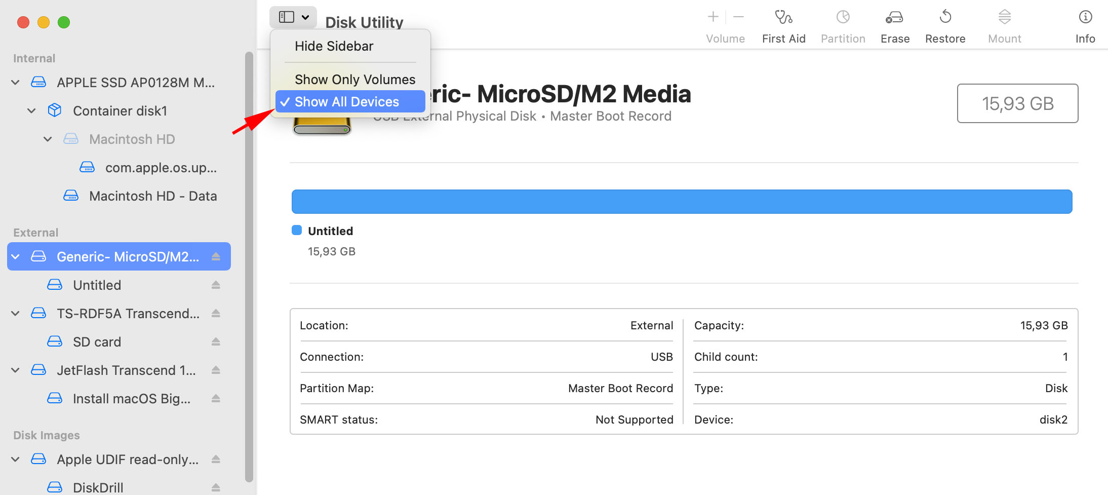 show all devices in disk utility