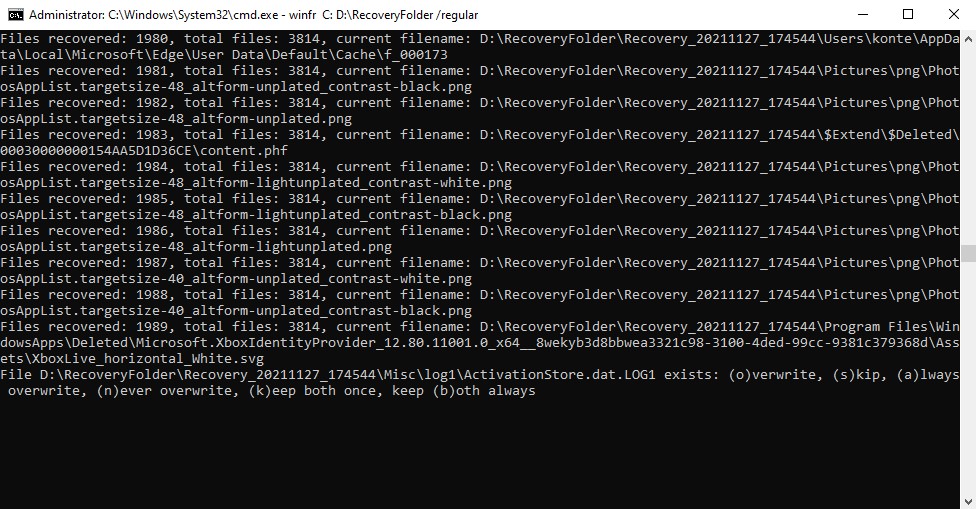 Addressing conflicts in Windows File Recovery.