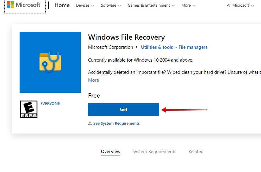 Downloading Windows File Recovery.