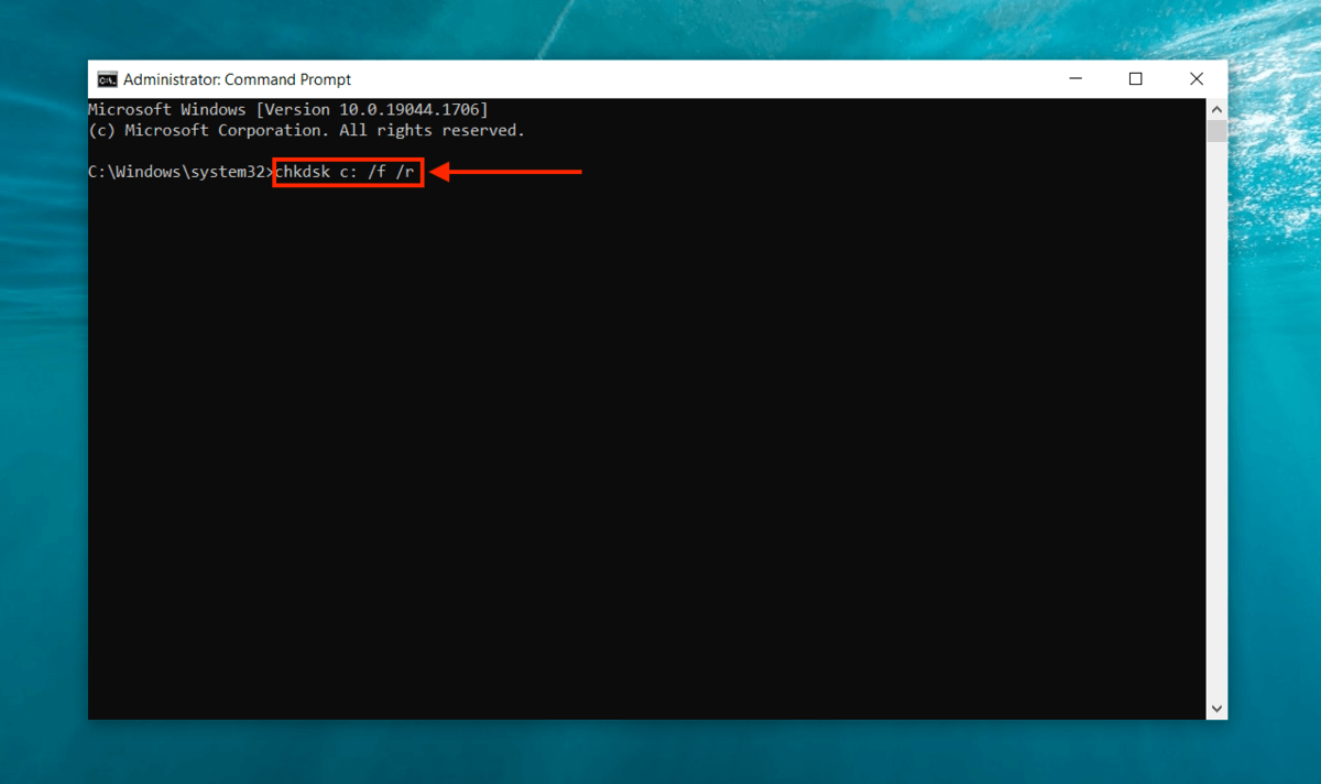 Chkdsk command in Command Prompt