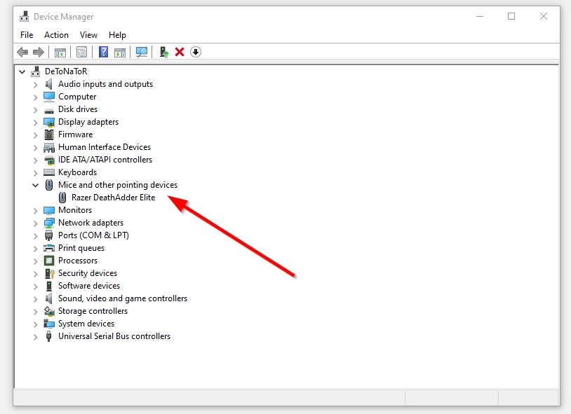 Mouse and other pointing devices section in Device Manager.