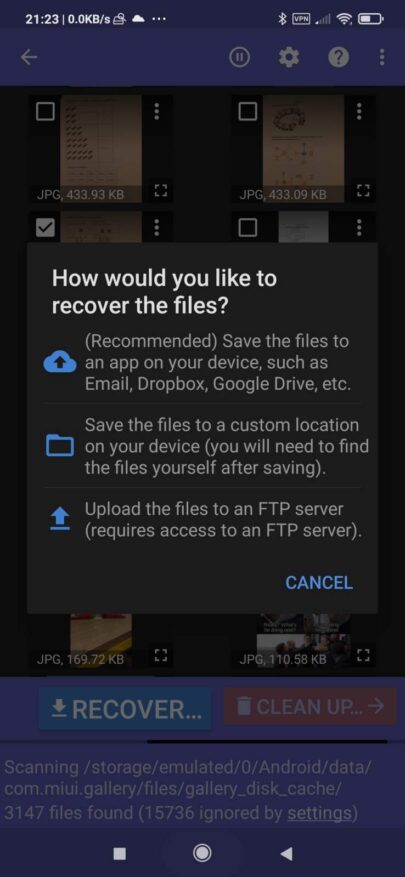 Diskdigger file recovery options