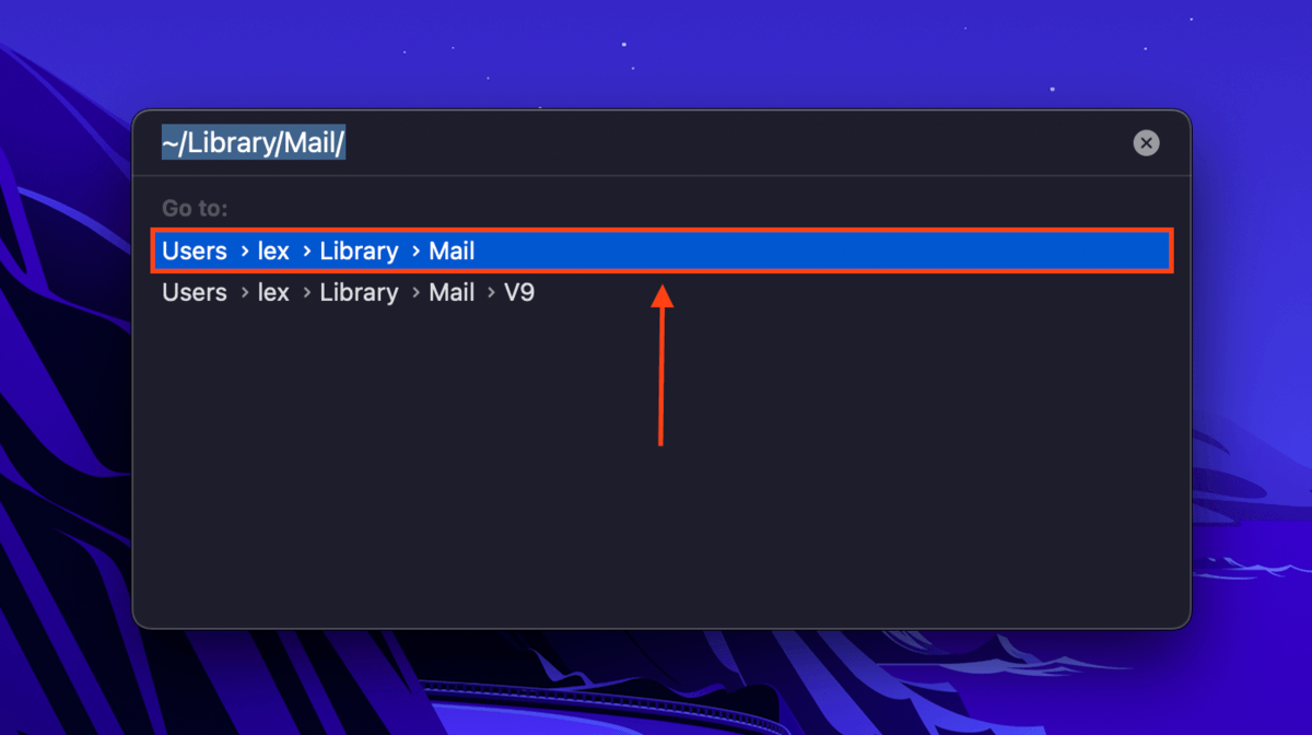 Mail system folder path in Finder Go to folder tool