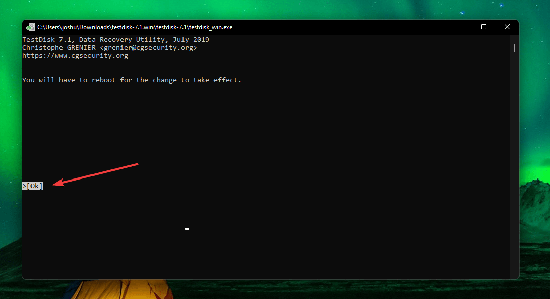 reboot alert on test disk