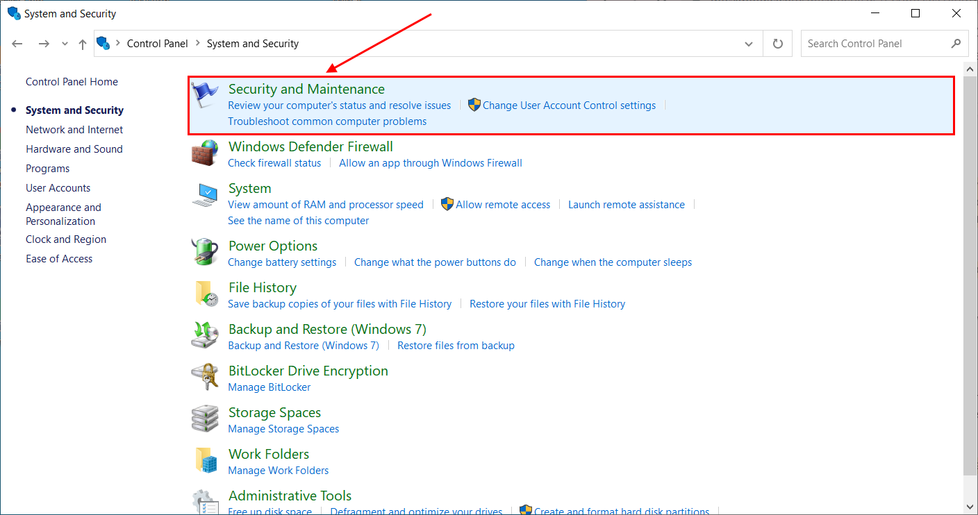 Security and Maintenance in Settings