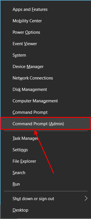 command prompt in quick access menu