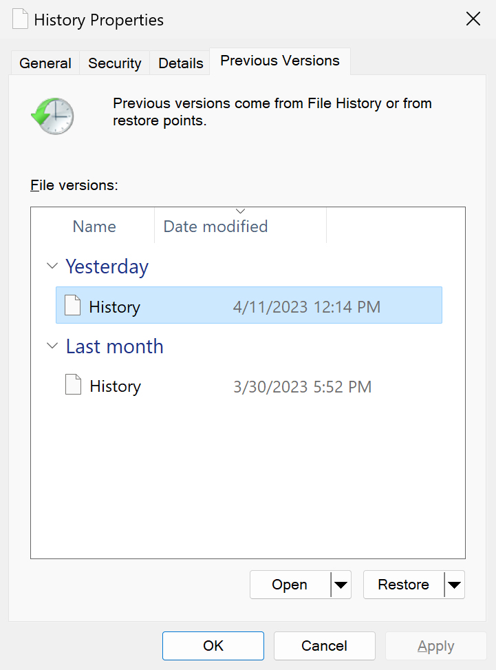 Chrome History Previous Versions