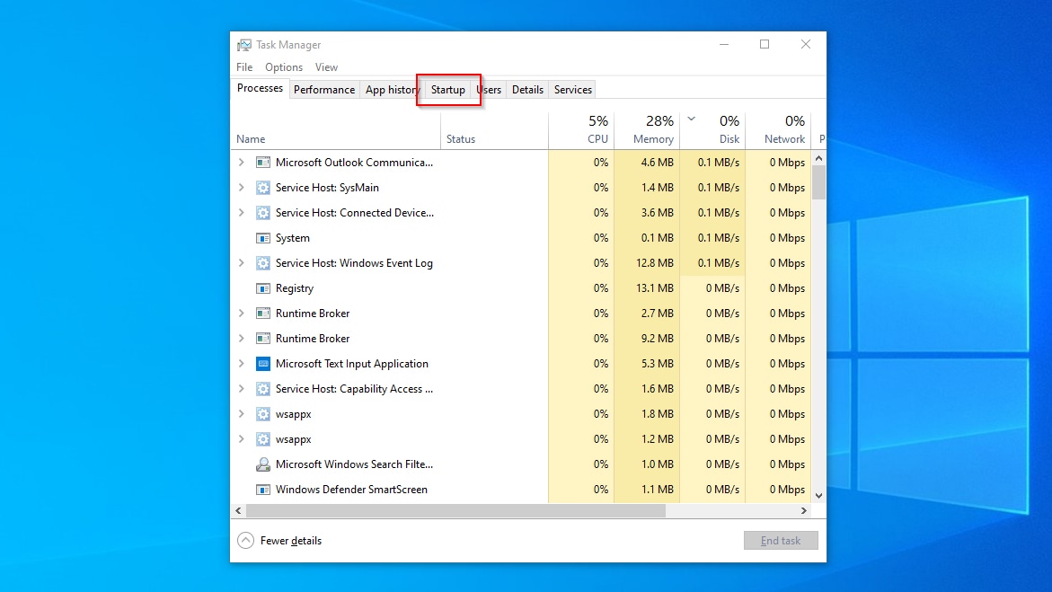 Task Manager Startup Tab Highlighted