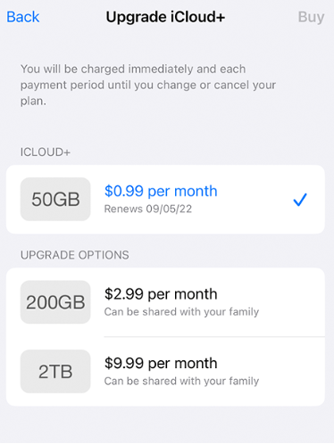 buy more icloud storage on iphone