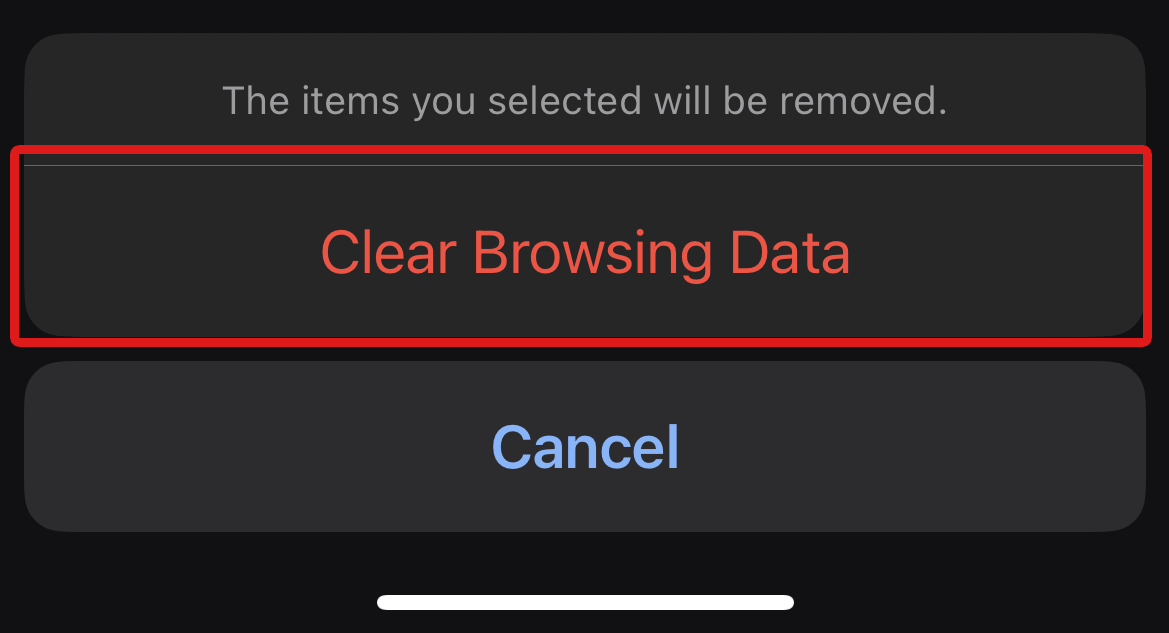 Clear Browsing Data confirmation