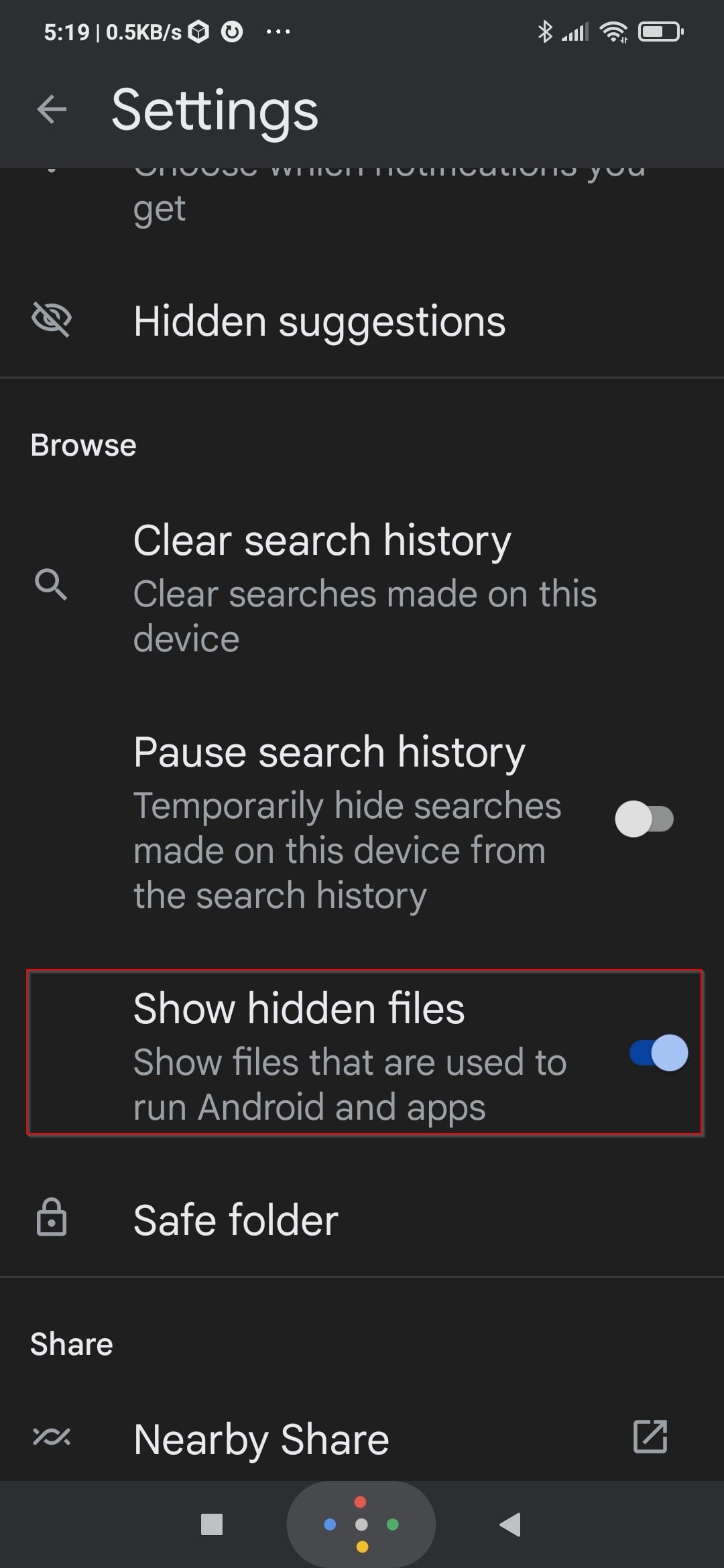 Files Show Hidden Files Enabled