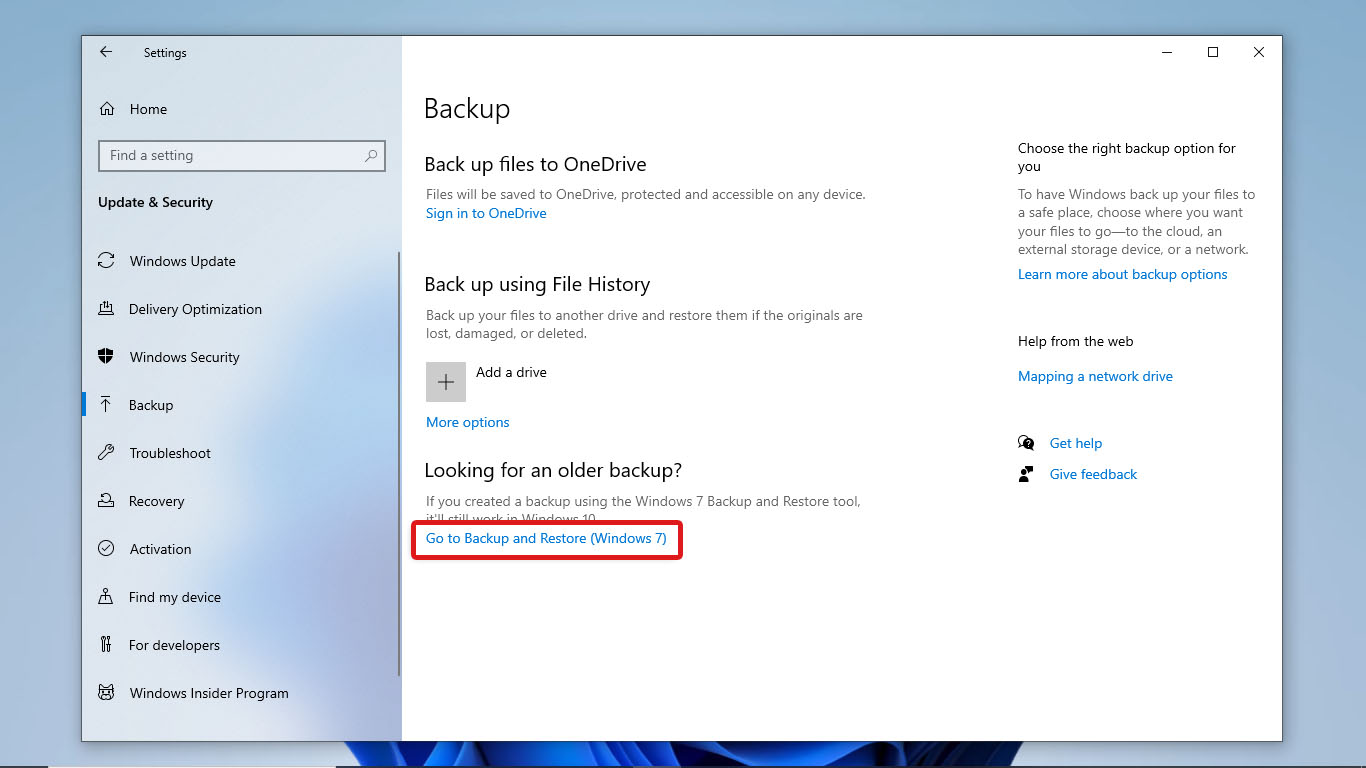 Click backup and restore (Windows 7)