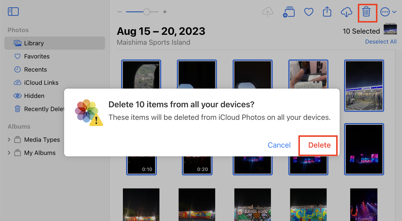 deleting photos from icloud library