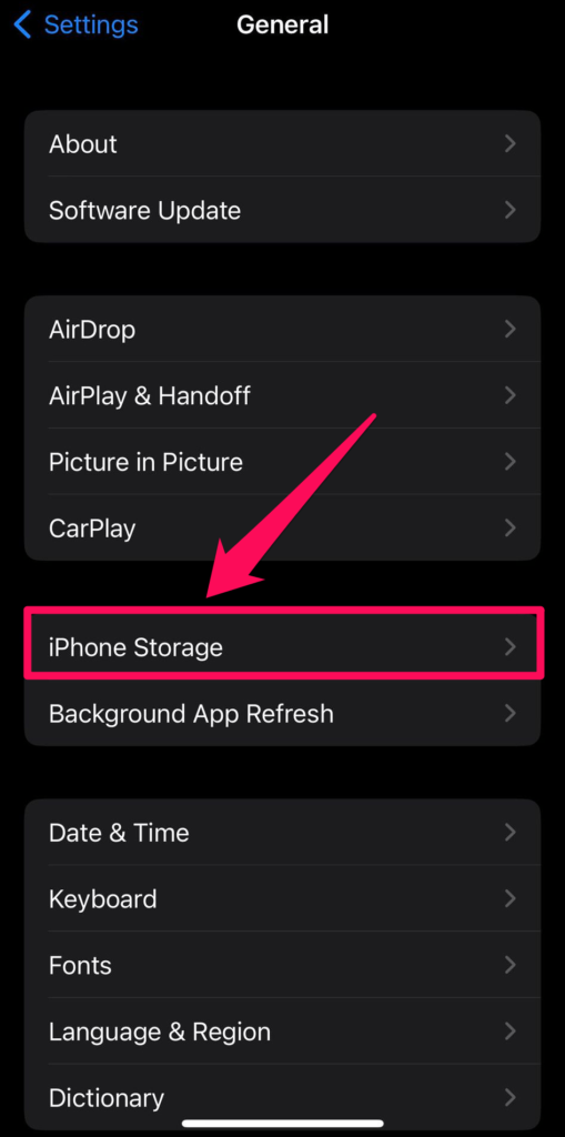 storage settings on iphone