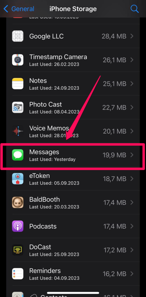 messages iphone storage