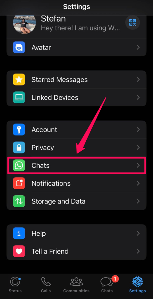 whats chats settings on iphone