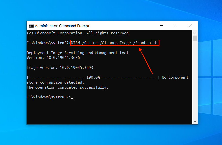 DISM ScanHealth command in Command Prompt