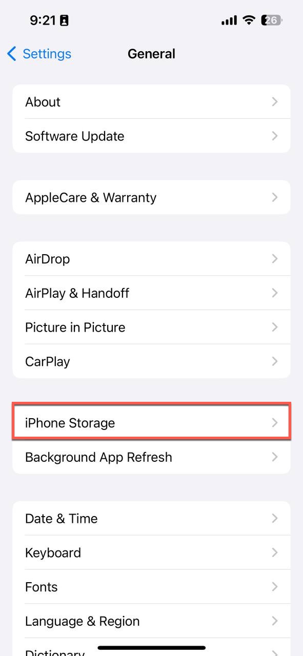 iphone storage setting