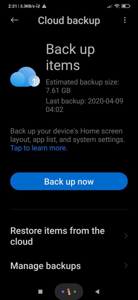 Xiaomi Cloud Backup Restore From Cloud Option